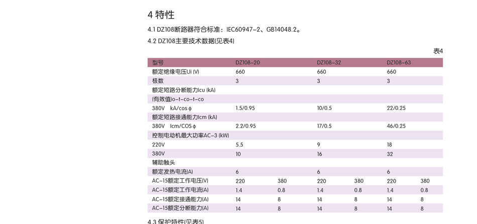 断路器规格参数；dz108参数