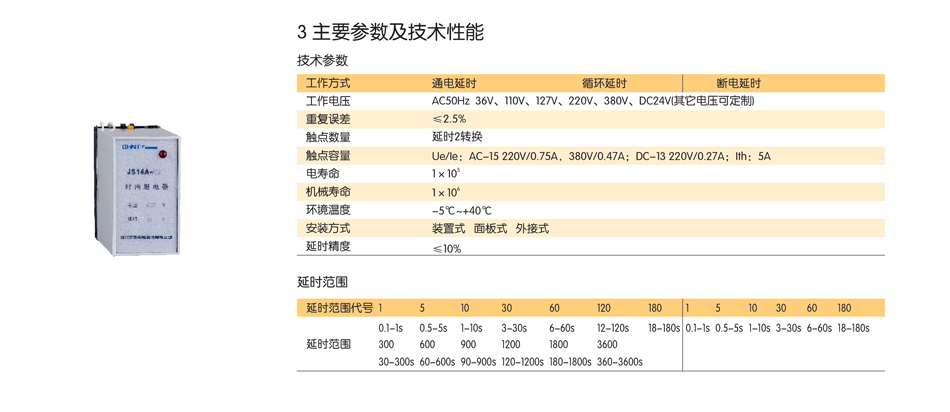 时间控制继电器；继电器参数